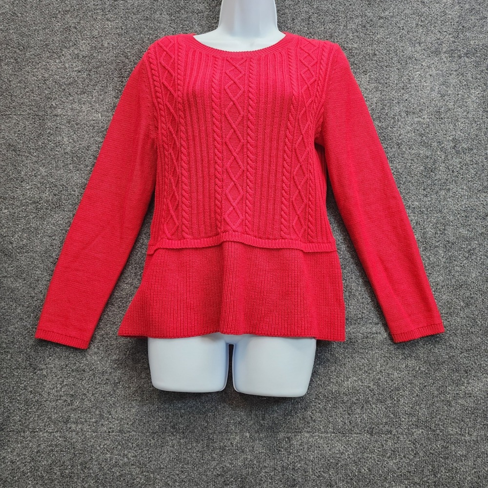 Talbots Women's Cable Knit Cashmere Blend Peplum Sweater Preppy Holiday Cozy M